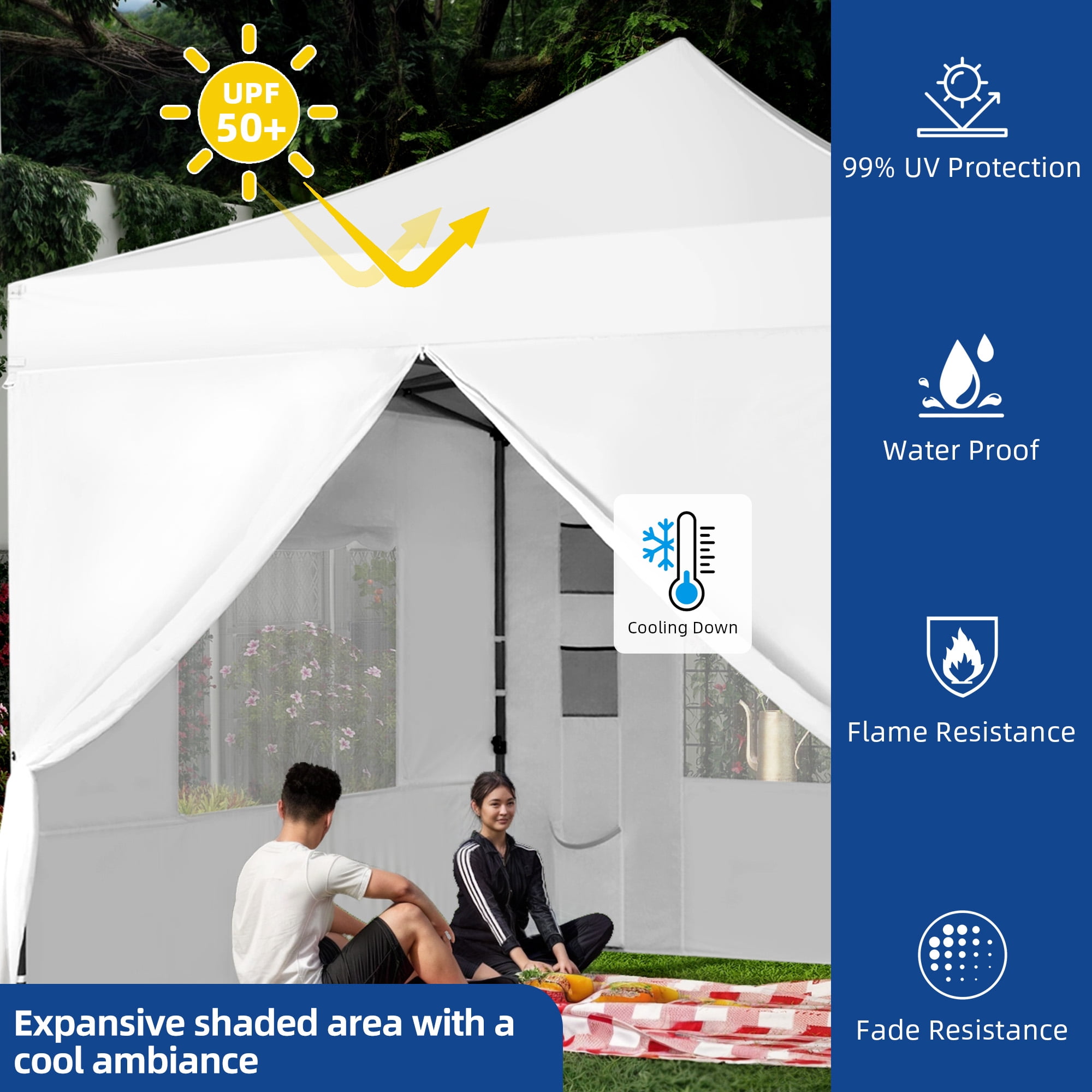 Uforic 10x10ft Outdoor Pop Up Canopy Tent with 4 Removable Sidewalls - White
