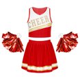 thumbnail image 2 of Xnihocha Costume de Cheerleading pour Filles, Uniforme de Chef de Cheerleading, Tenue de Fête avec Jupe Plissée et Pompons Rouge 12, 2 of 6