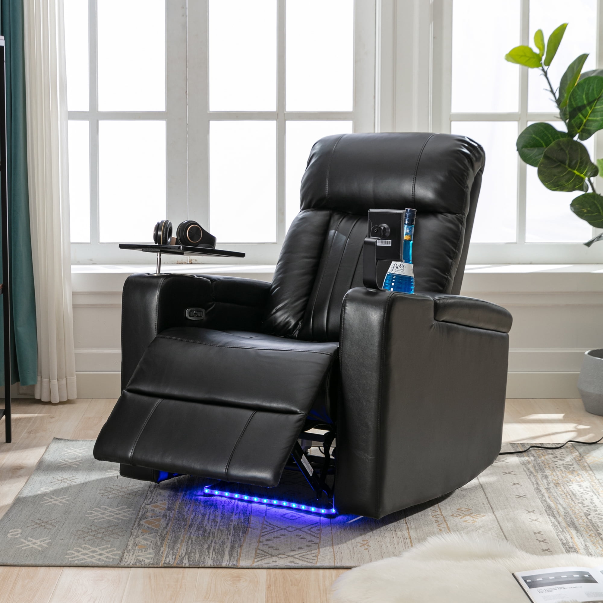 Euroco Premium Power Recliner with Storage Arms, Cupholders, Swivel Tray Table and Cell Phone Stand,Black(Old Sku:SG000451AAA&SG000710AAB)