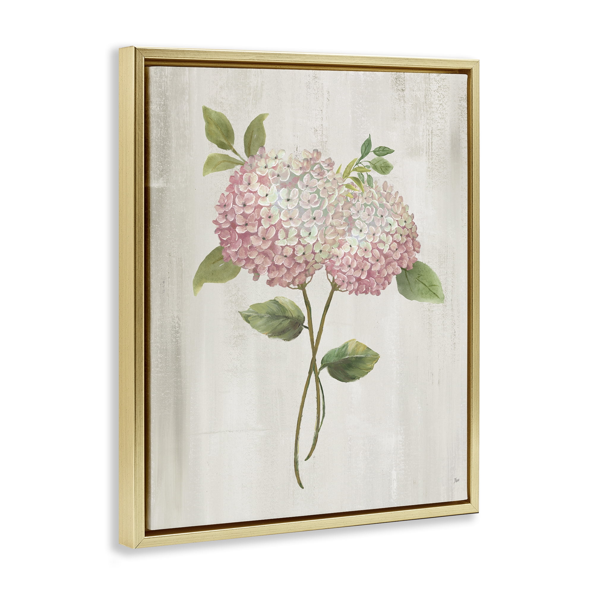 Stupell Industries Vintage Pink Hydrangea Gold Framed Floater Canvas Wall Art, design by Nan