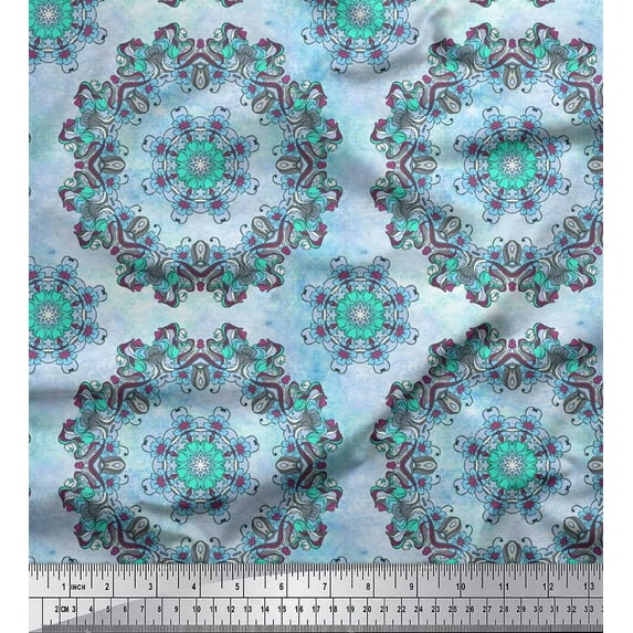 Soimoi Satin Silk Fabric Mandala Kaleidoscope Printed Craft Fabric by The Yard 42 Inch Wide