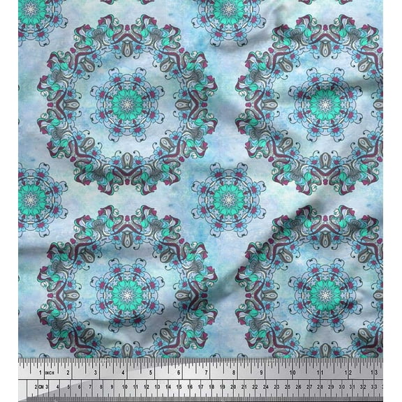 Soimoi Crepe Silk Fabric Mandala Kaleidoscope Print Sewing Fabric Yard 42 Inch Wide