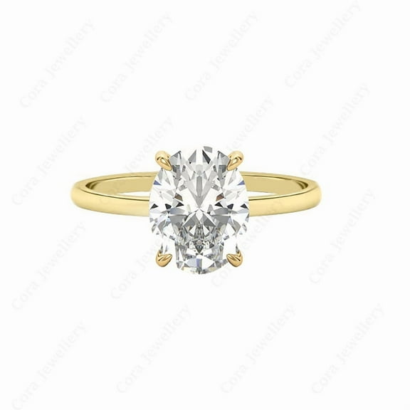 Cora Jewellery 3CT Oval Moissanite Bridge Diamond Solitaire Engagement Ring For Women, 10K Yellow Gold