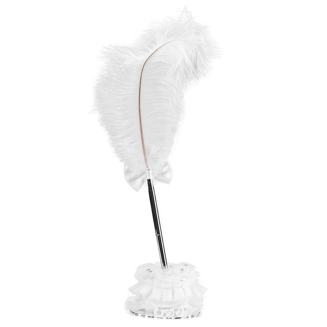 Feather Quill Signing Ballpoint Writing Pen with Holder for Wedding Meeting Office