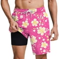 thumbnail image 2 of KIHOUT Men's Tropical Seahorse Print 2-in-1 Swim Trunks - 95% Polyester 5% Spandex, Drawstring Elastic Waist, Lined with Pockets for Beach, Pool and Summer Casual Wear, 2 of 9