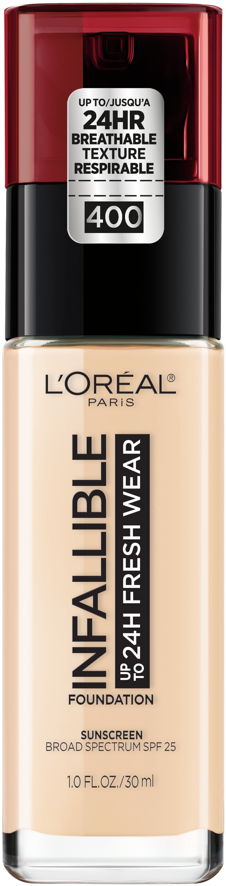L'Oreal Paris Infallible Fresh Wear 24 Hr Liquid Foundation Makeup, 400 Pearl, 1 oz
