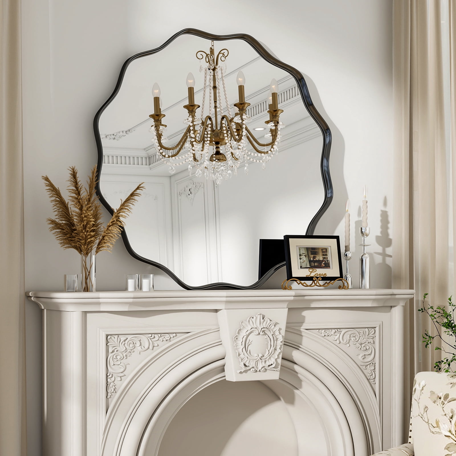 SHATTERVIEW 36" Wavy Round Bathroom Mirror Wall Mounted Vanity Mirror, Black