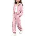thumbnail image 7 of Kids Stand Collar Set, Long Sleeve Zipper Coat & Pants, Leisure Two-Piece Outfit For Children Pink 14-15Years, 7 of 7
