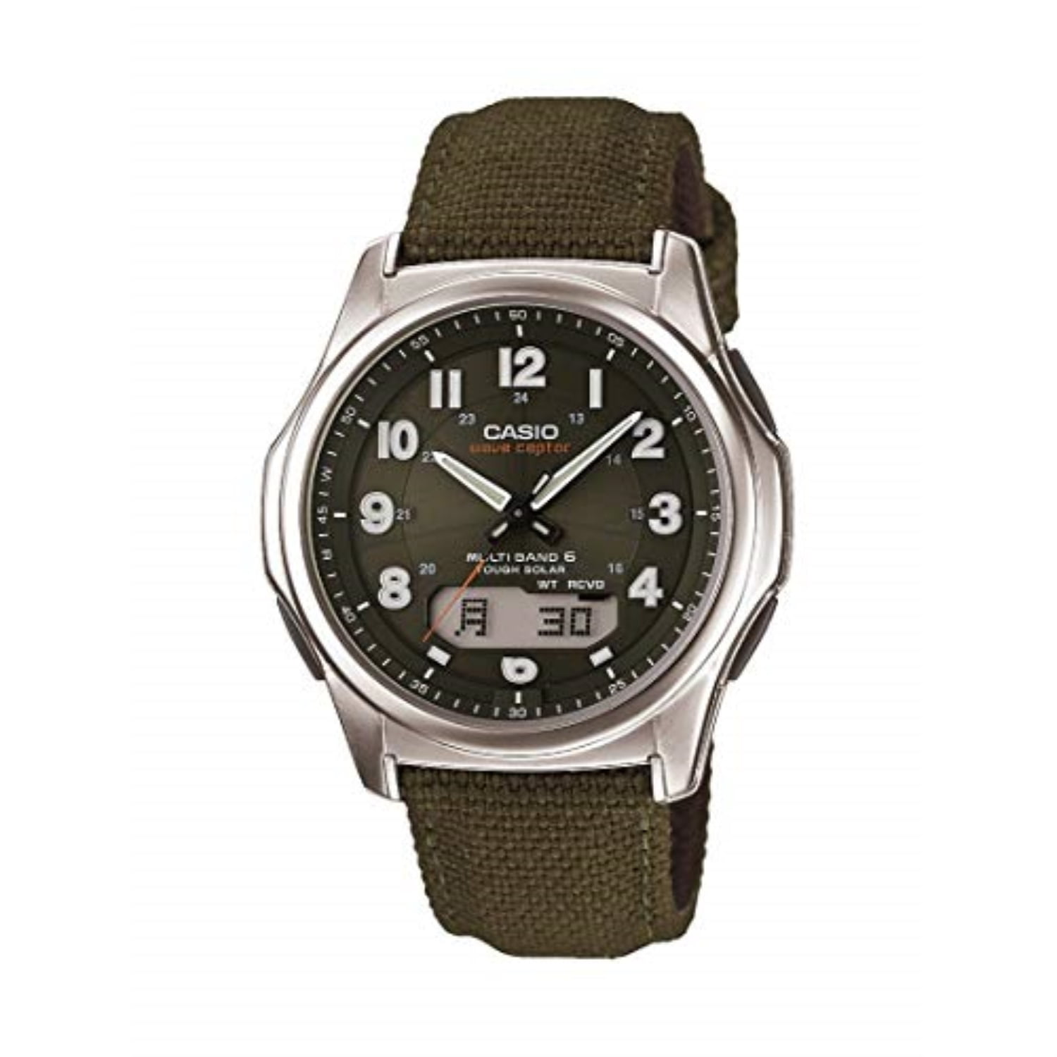 Casio - Casio Men's Atomic-Solar Ana-Digi Watch, Green Nylon Strap - Walmart.com - Walmart.com