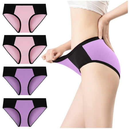 

TAIAOJING Thongs For Women Solid Color Patchwork Briefs Knickers Bikini Underpants Underwear Panties Brief Pack of 4