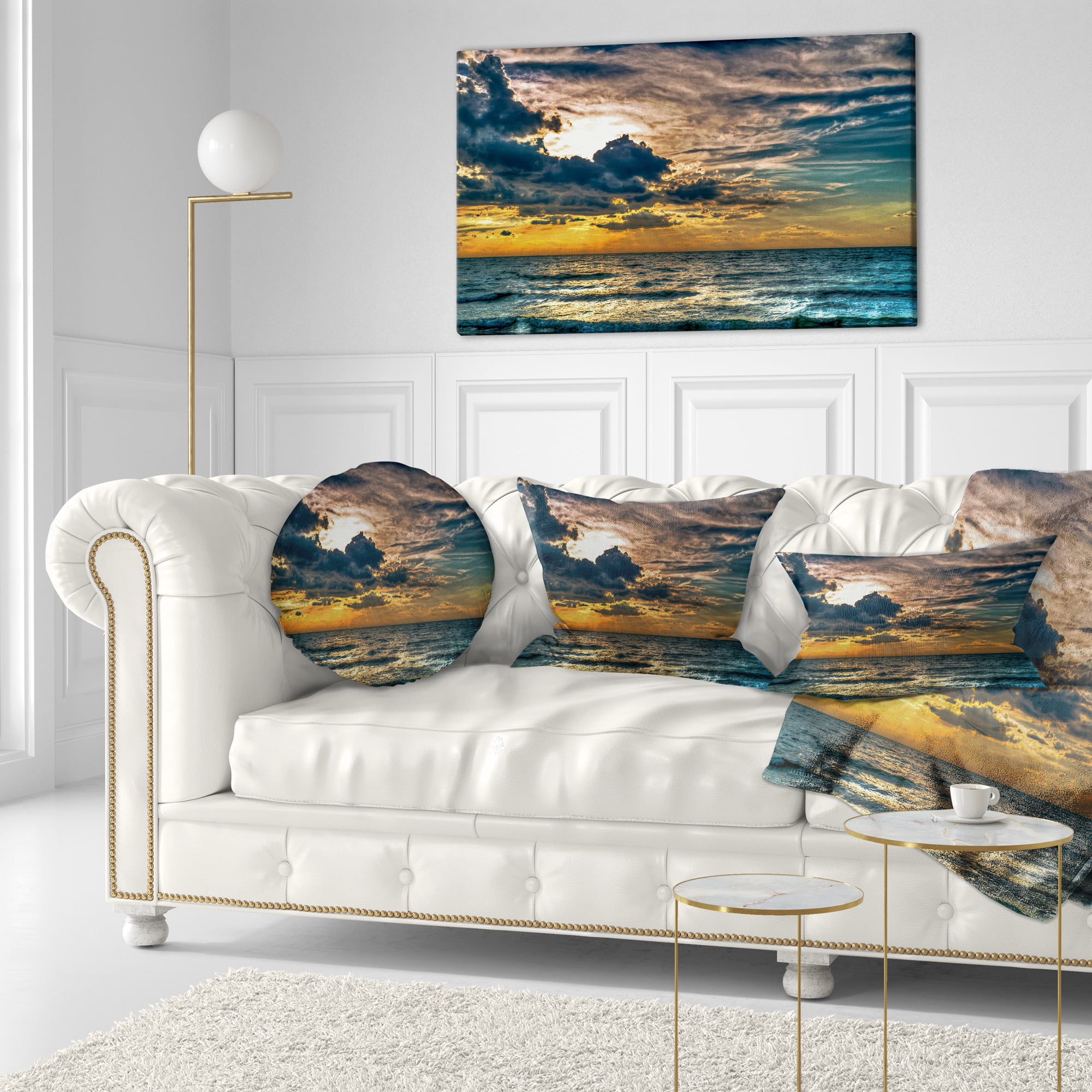 Designart Sun Break over Blue Ocean - Seashore Throw Pillow - 12x20