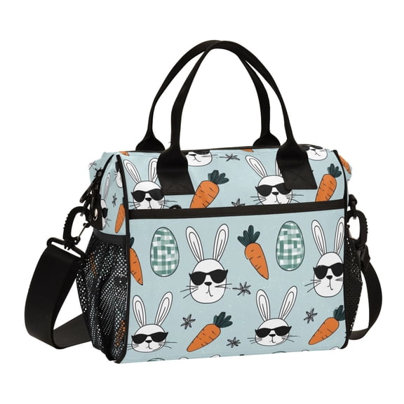 Large Insulated Lunch Bag for Women & Men Reusable Lunch Box with Adjustable Shouldle Strap Rabbit Wearing Sunglasses 9L