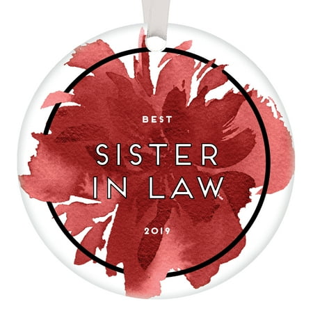 Best Sister In Law 2019 Christmas Ornament Holiday Tree Decoration Family Gift Idea Friendship Keepsake Wedding Engagement Announcement Red Hand Drawn 3-Inch Ceramic Round Flat Digibuddha (Best All Round Smartphone 2019)