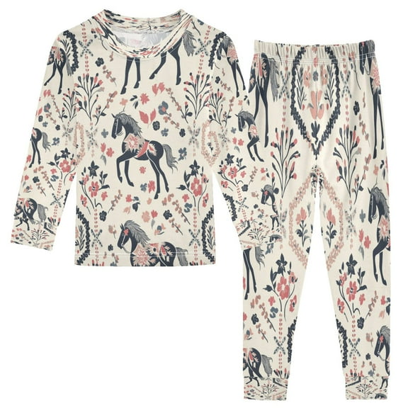 BZSMCE Unisex Pajama Set Snug-Fit Cotton Sleepwear Floral Horse Tapestry Printed