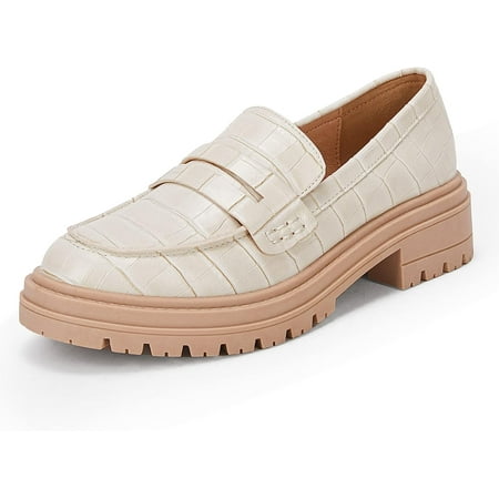 

Womens Platform Penny Loafers Comfort Chunky Heel Slip On Round Toe Business Work Dress Shoes(Please Order A Size Smaller)