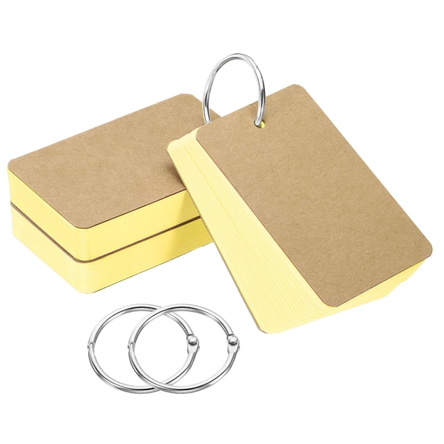Unique Bargains 3.5' x 2' Blank Flash Cards with Rings Study Cards Index Cards Note Card Pre Hole Punched, Yellow 150 Pack