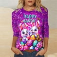 thumbnail image 2 of Tauxra Easter Print T-Shirt for Women, Loose Fit Casual Pullover with Round Neck and Three-Quarter Sleeve for Spring and Summer, 2 of 5