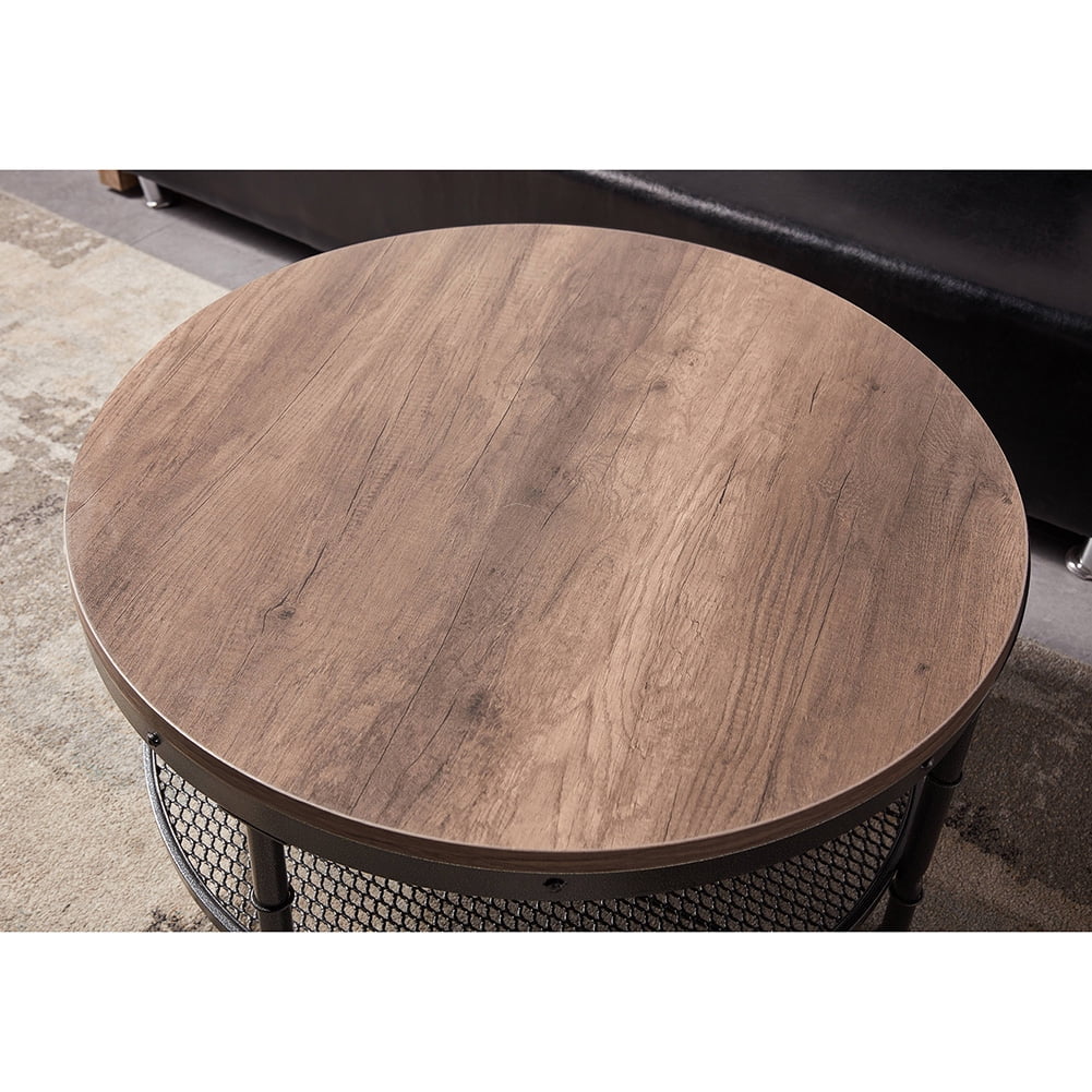 Kadyn 2-Tier Single Panel Round Coffee Table, Modern Industrial Round Coffee Table for Home Office, Retro Sofa Side Table with 3D Texture Metal Frame and Mesh, Dark Brown Kadyn 2-Tier Single Panel Round Coffee Table, Modern Industrial Round Coffee Table for Home Office, Retro Sofa Side Table with 3D Texture Metal Frame and Mesh, Dark Brown
