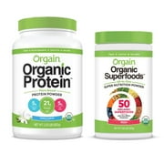 Orgain - Organic Vegan, Non-GMO Plant Based Protein Powder - Sweet Vanilla Bean (2.03 LB) + Superfoods Powder - Berry (0.62 LB)