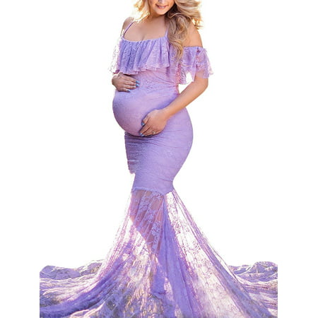 Jchiup Maternity Photography Floral Lace Dress Fancy Pregnancy Gown for Baby Shower Photo