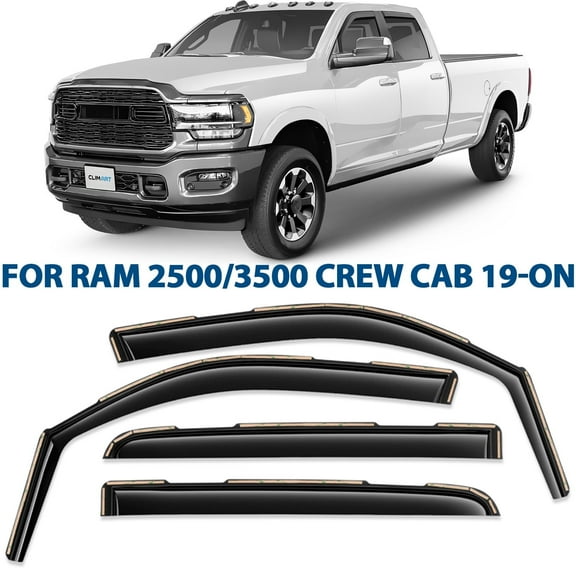 CLIM ART In-Channel Incredibly Durable Rain Guards for Dodge RAM 2500 3500 2019-2026 Crew Cab,Original Window Deflectors,Vent Deflector,Vent Window Visors,Dark Smoke Truck Accessories,4pcs- 609006LPv