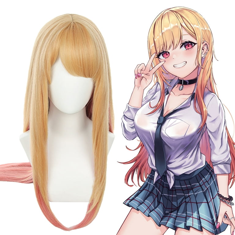 Jinnhelun Long Blonde Pink Wigs with Bangs Marin Kitagawa Cosplay Long  Straight Hair Wig for Girls Women Anime Halloween Party Costume