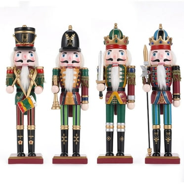 TJT 4 PCS 12 inch Nutcracker Soldier Christmas Ornaments Figure Wooden Vintage Decor Gift Set