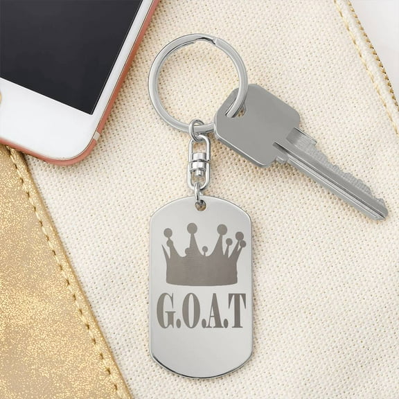 GOAT Greatest of All Time Engraved Dog Tag Keychain Stainless Steel or 18k Gold