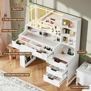 Large Fluted Vanity , Modern Style Makeup Vanity Desk with Lights and Mirrors for Bedroom (White)