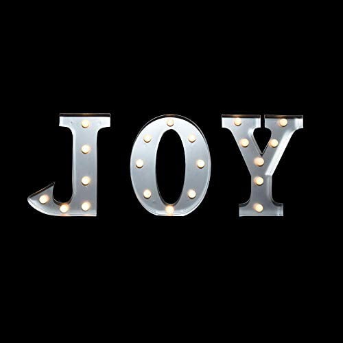 Christmas & Winter Décor Home & Garden Lighted "Joy" sign black with round bulbs battery op LED
