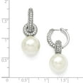 thumbnail image 2 of Sterling Silver 12-13mm White Shell Bead & CZ Hoop Earrings, 2 of 2