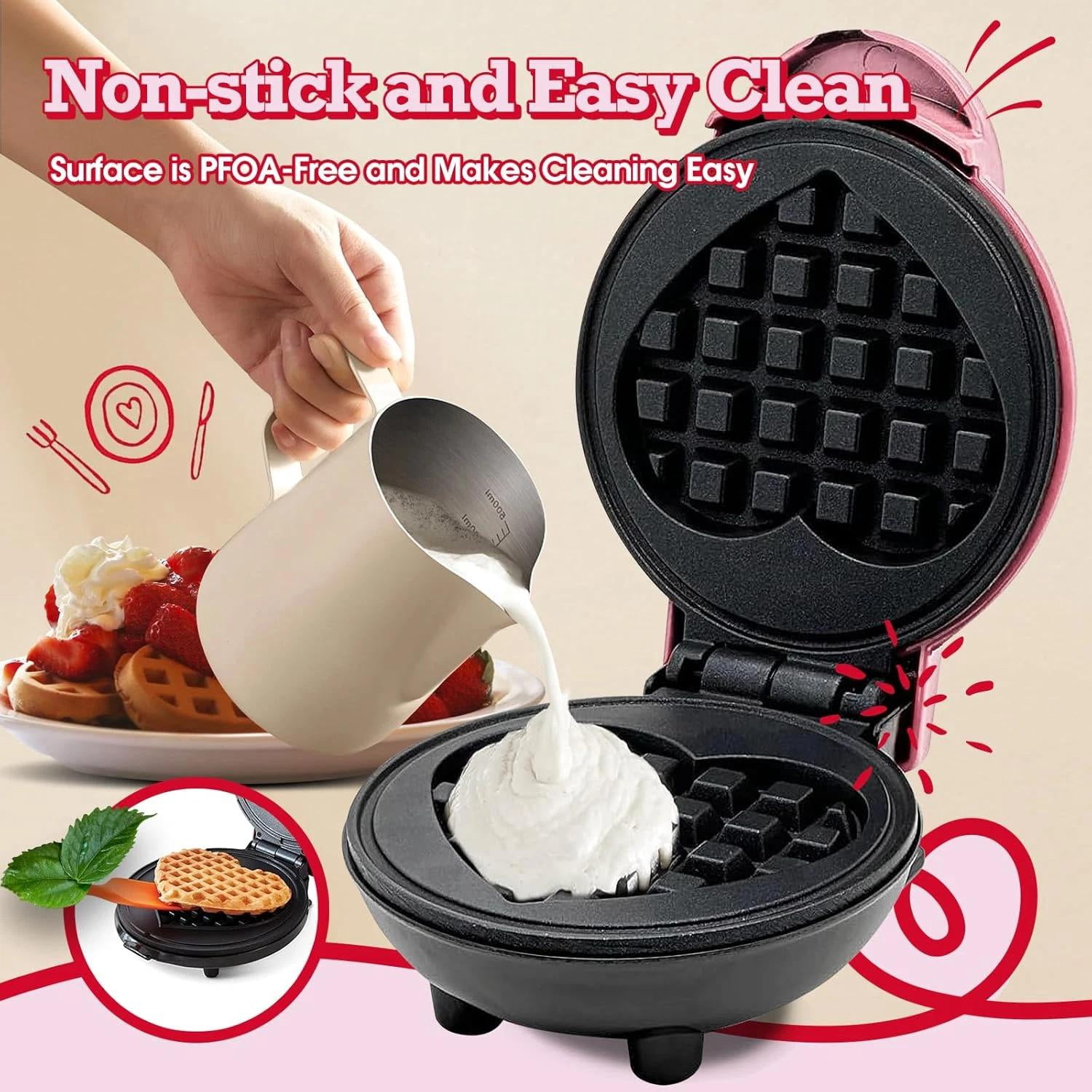Mini Waffle Maker(Heart),Small Waffle Maker Keto,Mini Wafflera Iron for Kids Fam
