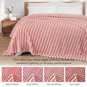 Exclusivo Mezcla Fleece Throw Blanket for Couch, Super Soft 3D Striped Jacquard Blanket, Lightweight Fuzzy Cozy Blankets, Pink, 50"x60"
