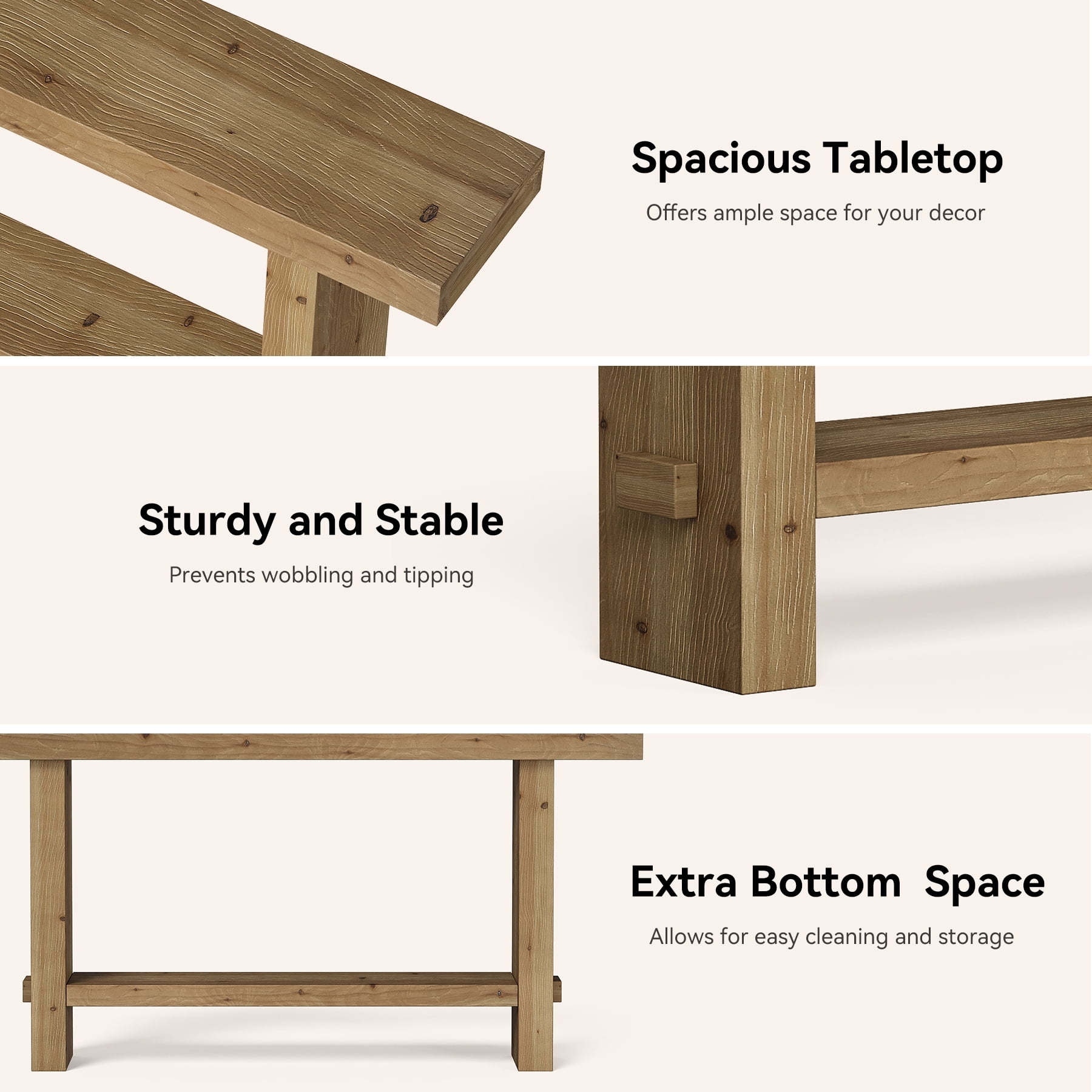 Finmind 63-inch Solid Wood Console Table, 2-Tier Farmhouse Entryway Table, Narrow Sofa Console Behind Couch, Light Brown