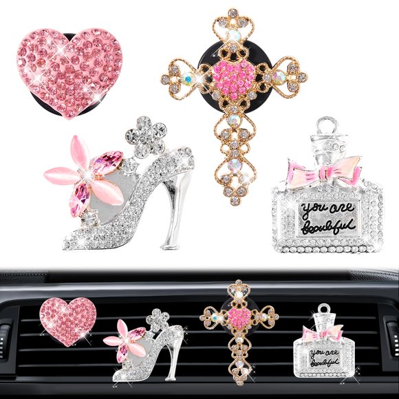 Rislobx 4 clips decorativos para rejilla de aire del auto con difusor de perfume y cristales