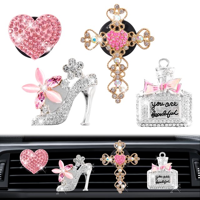 Rislobx 4 clips decorativos para rejilla de aire del auto con difusor de perfume y cristales