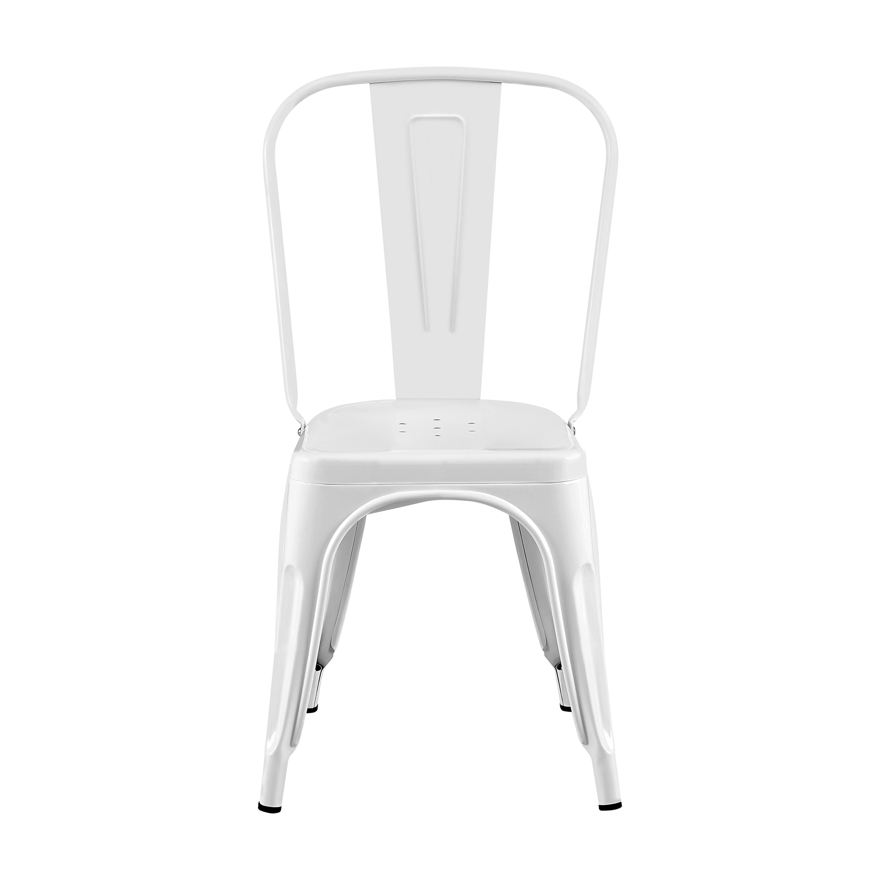 High Gloss White Industrial Metal Dining Chairs 18 Inch Seat Height Stackable, Set of 4