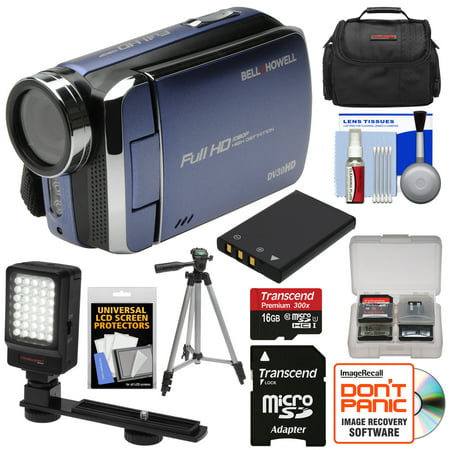 Bell & Howell DV30HD 1080p HD Video Camera Camcorder (Blue) with 16GB Card + Battery + Case + Tripod + LED Video Light +