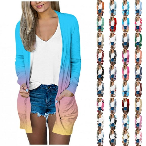 BiZtdJrK Long Cardigan Sweaters for WomenFall Lightweight Trendy Casual Open Front Cardigans with Pocket Khaki XXL Gifts for Mom