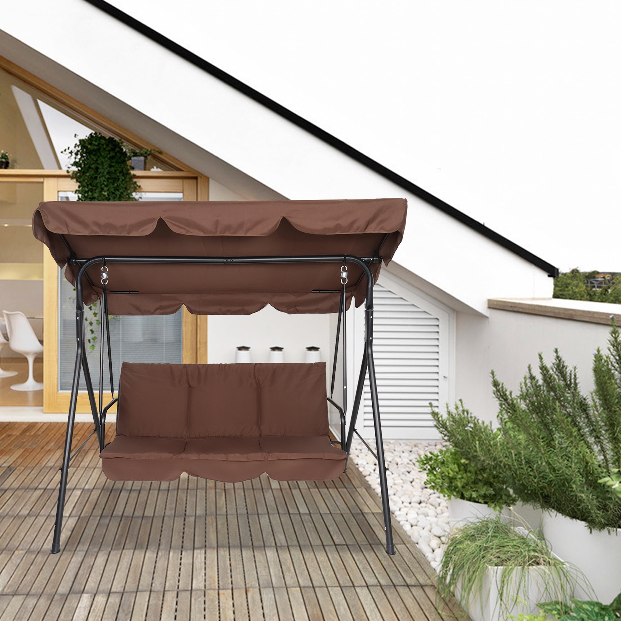 Porch Hanging Bench Swing Chair, SYNGAR 3Seater Outdoor Sunshade Swing