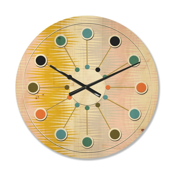 Designart 'Abstract Retro Design IV' Mid-Century Modern Wood Wall Clock