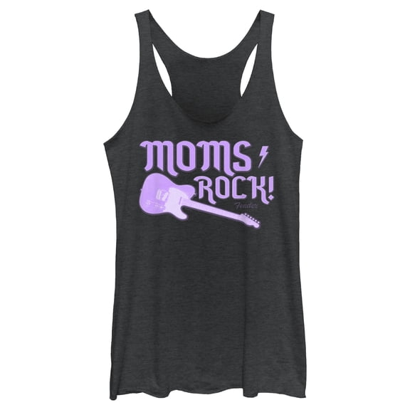 Women's Fender Moms Rock Purple Guitar Racerback Tank Top Black Heather X Large