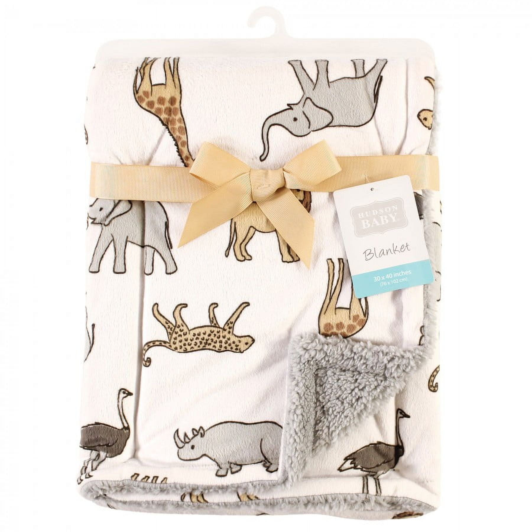 Hudson Baby Unisex Baby Plush Blanket with Faux Shearling Back, Modern Neutral Safari, One Size