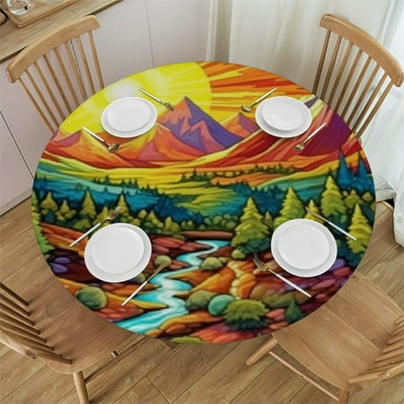 

BCIIG Sun Mountain Cactus Round Table Cover Stain Resistant Washable Indoor Outdoor Tablecloth Kitchen Dining Wedding Parties 100% Polyester Full Width Single-Sided Printing 54 -58