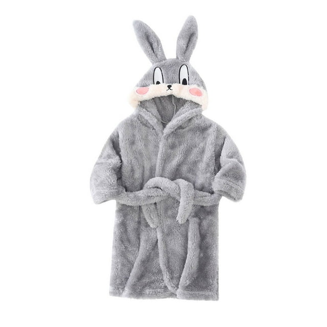 ZACPNCV Boys Fleece Robe Girls Hooded Bathrobe Toddlers Soft Fuzzy Robe for Kids Gray 3-4 Years