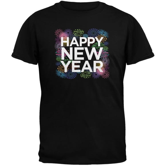 Happy New Year Fireworks Black Adult T-Shirt