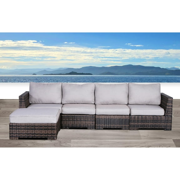 Living Source International 5-Piece Wicker/Rattan Sectional Set in Espresso