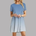 thumbnail image 2 of JTZGDY Dresses for Women Casual Tie Dye Gradient Color Block Print Summer Short Sleeve Round Neck Graphic Tshirt Dress Loose Flowy Beach Vacation Sundress Light Blue XL, 2 of 6