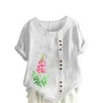 thumbnail image 2 of Sevevn Women Casual Linen Round-Neck Top Plus Size Printed Short Sleeve Button T-shirt Blouse White XXL Rollbacks, 2 of 4