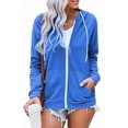 thumbnail image 3 of Womens Full Zip Up Loose Hoodie Jacket with Pockets Comfy Casual Long Sleeve Sweatshirt Drawstring Hoodies Outerwear, Blue, 4XL, 3 of 3